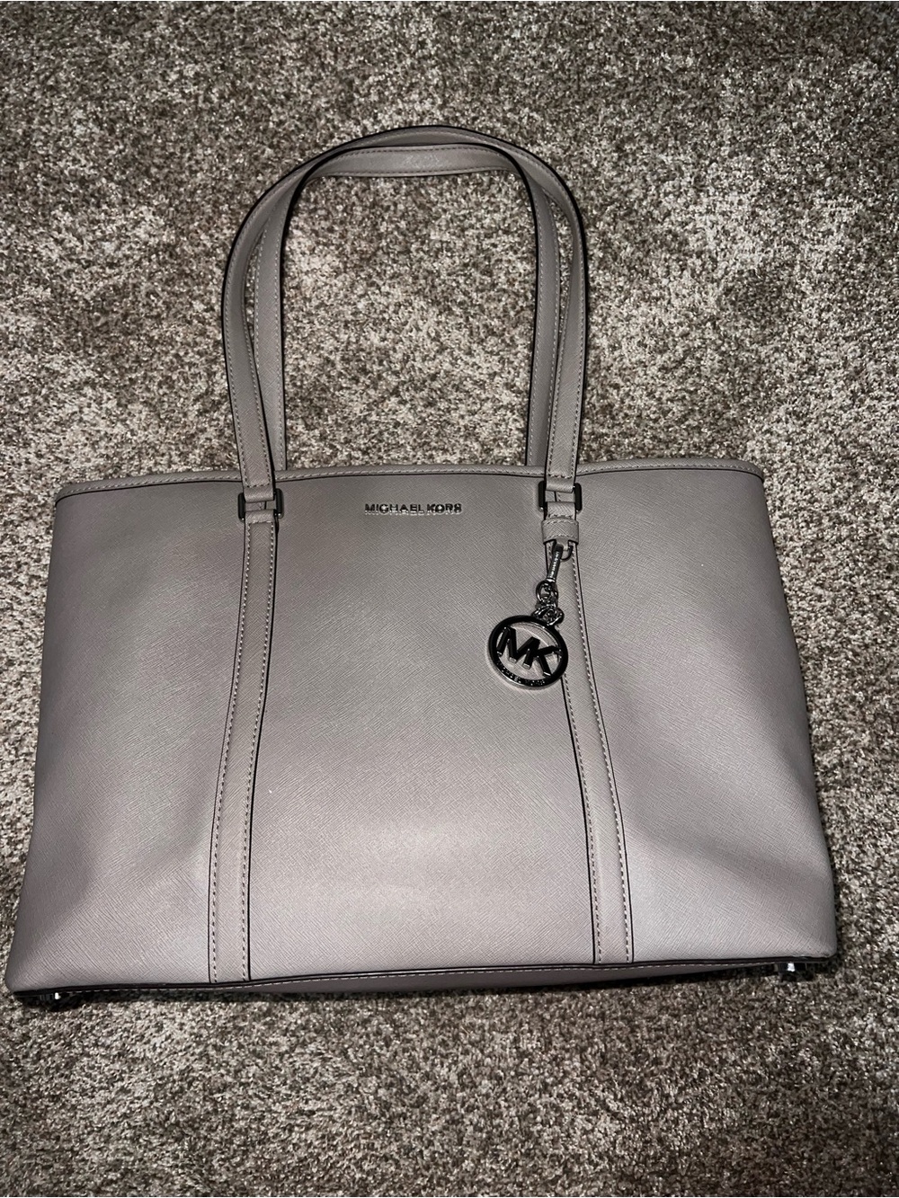 Michael Kors Light Grey Saffiano Leather Tote with MK Charm